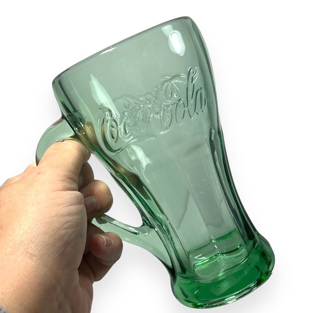 Vintage Libbey Coca Cola Coke Glass Mug with Handle Green 6”‎